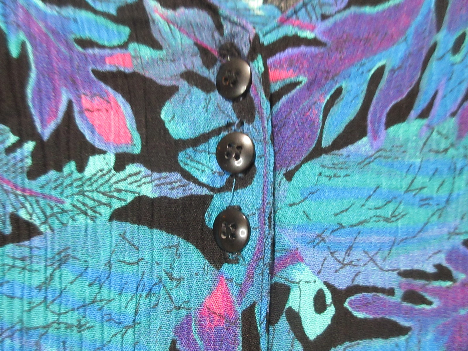 Sz 24 Vtg Ship ’n Shore Blouse CRINKLE Cottagecore Grandma 80s Blue Floral USA