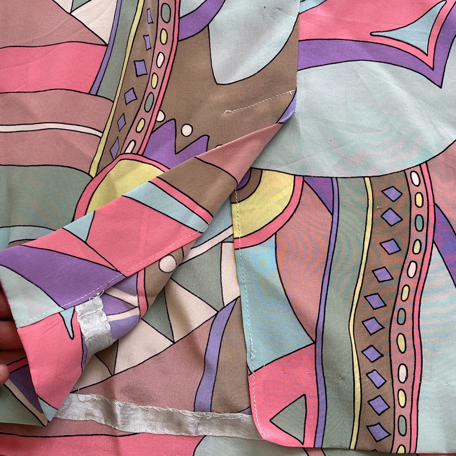 GILLIAN Abstract Geometric Colorful Silk Atomic Mod Artsy Statement Dress Sz 12