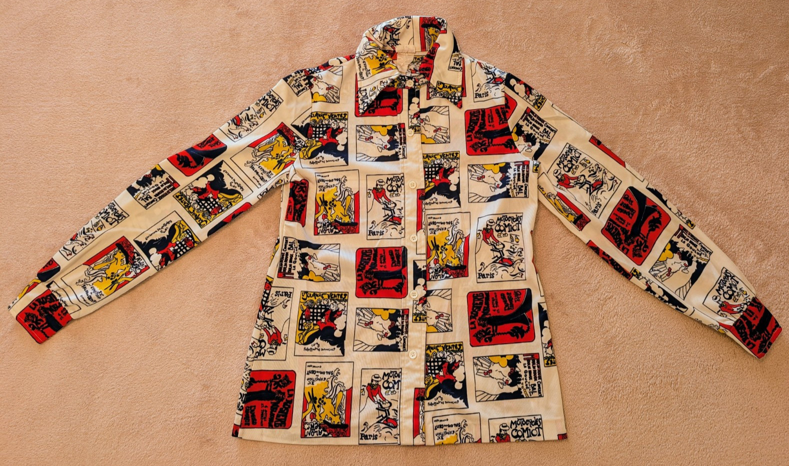 Vtg 1970s Aileen French Ads Comics Style Long Sleeve Top Shirt Size 8 Pop Art