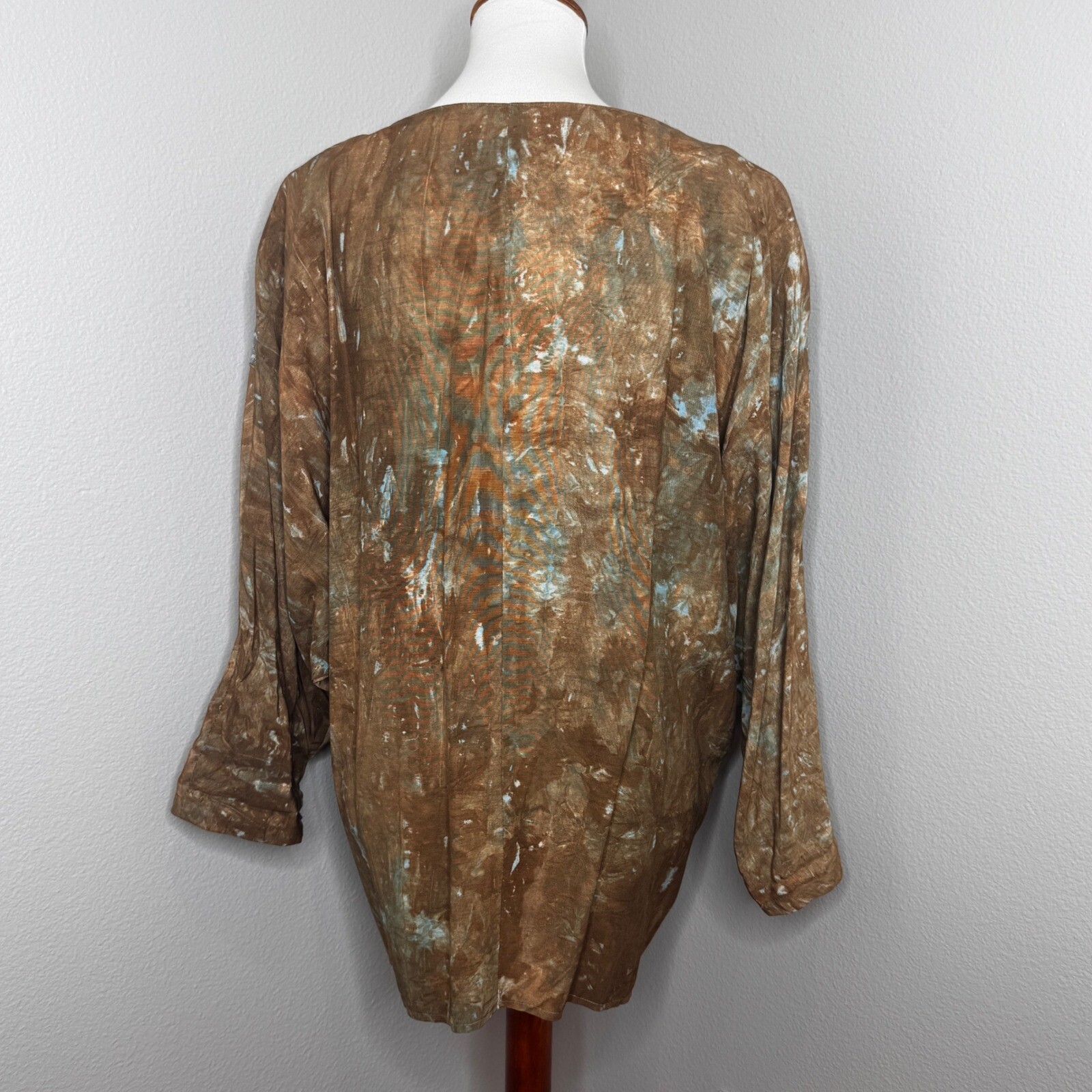 VTG MON-LIZE 80s Tunic Top MED/LG Mixed Media Made France Brown Artsy Lagenlook