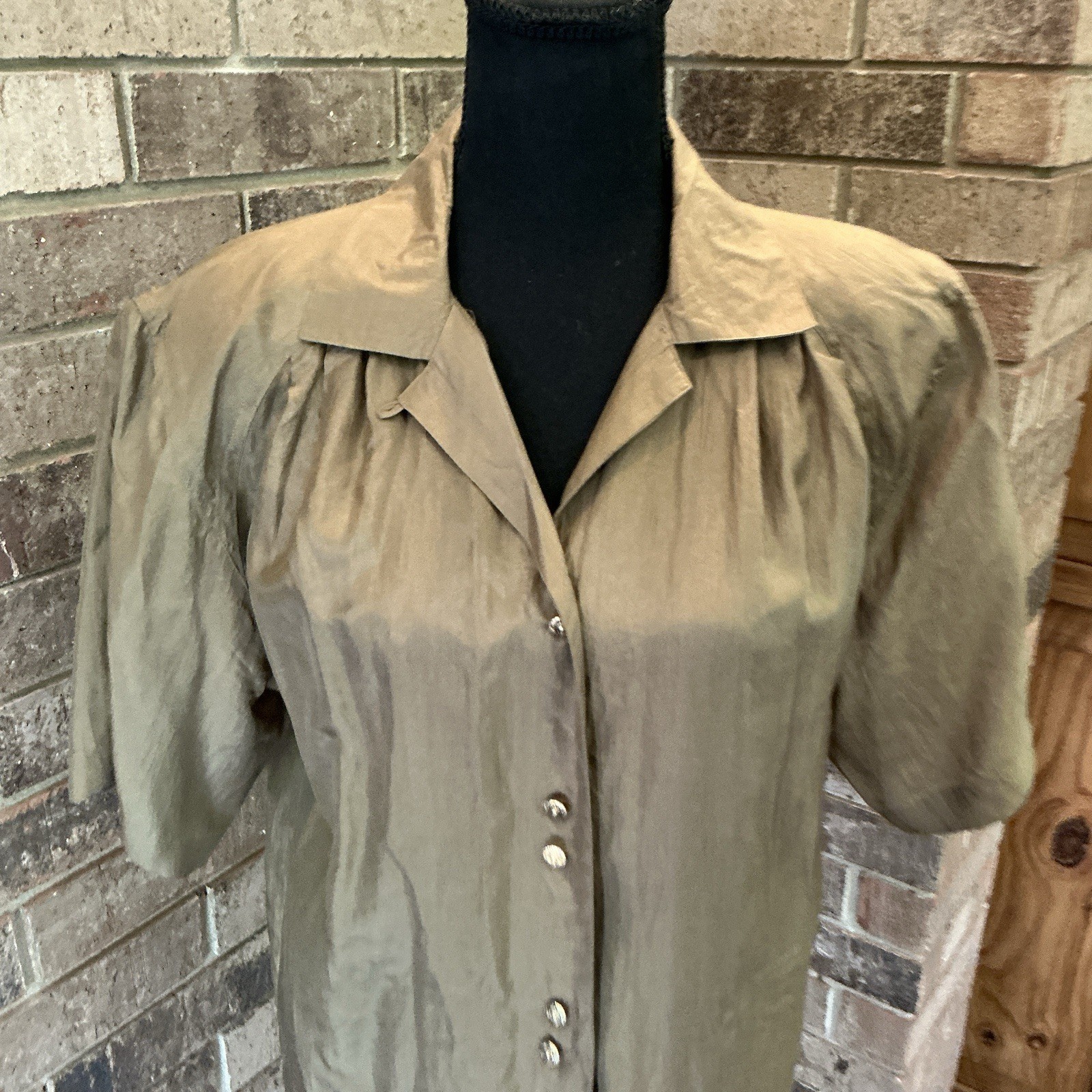 80s VINTAGE Autograph American Clothing Womens M 100% Silk Olive Blouse #53E