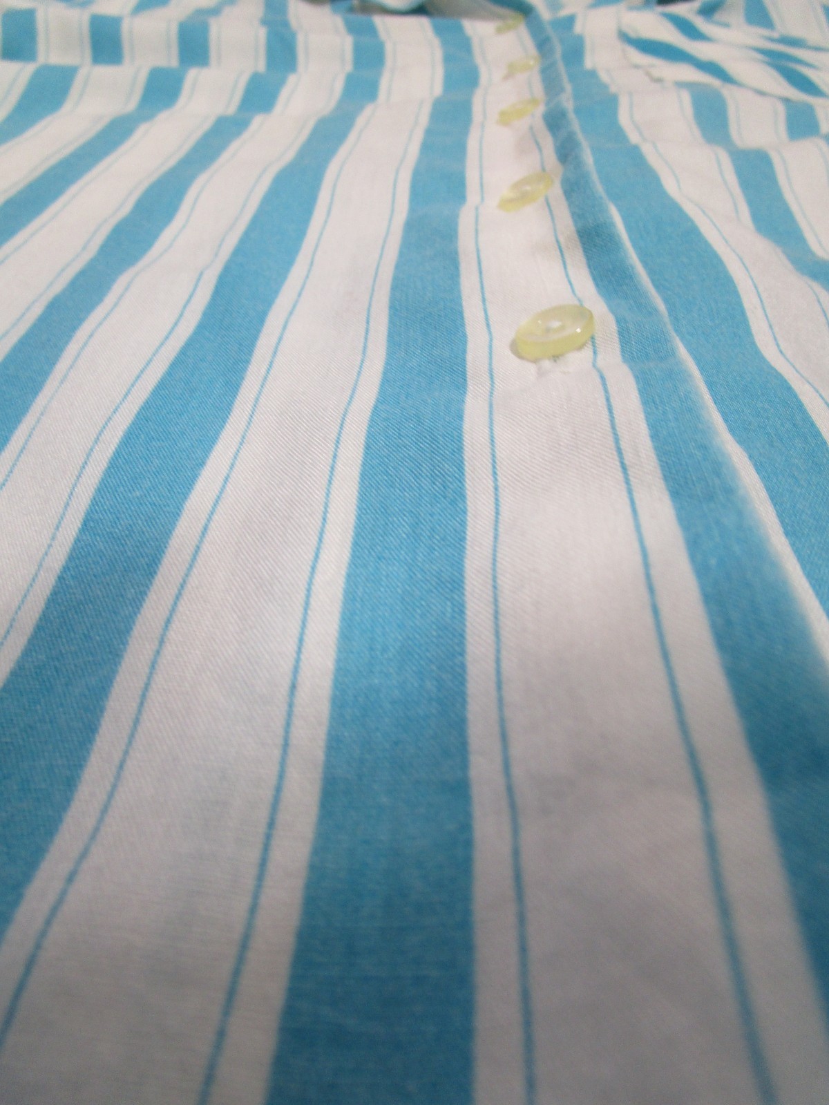 Handmade Vintage Single Stitch Light Turquoise Button Up Short Sleeve Blouse L