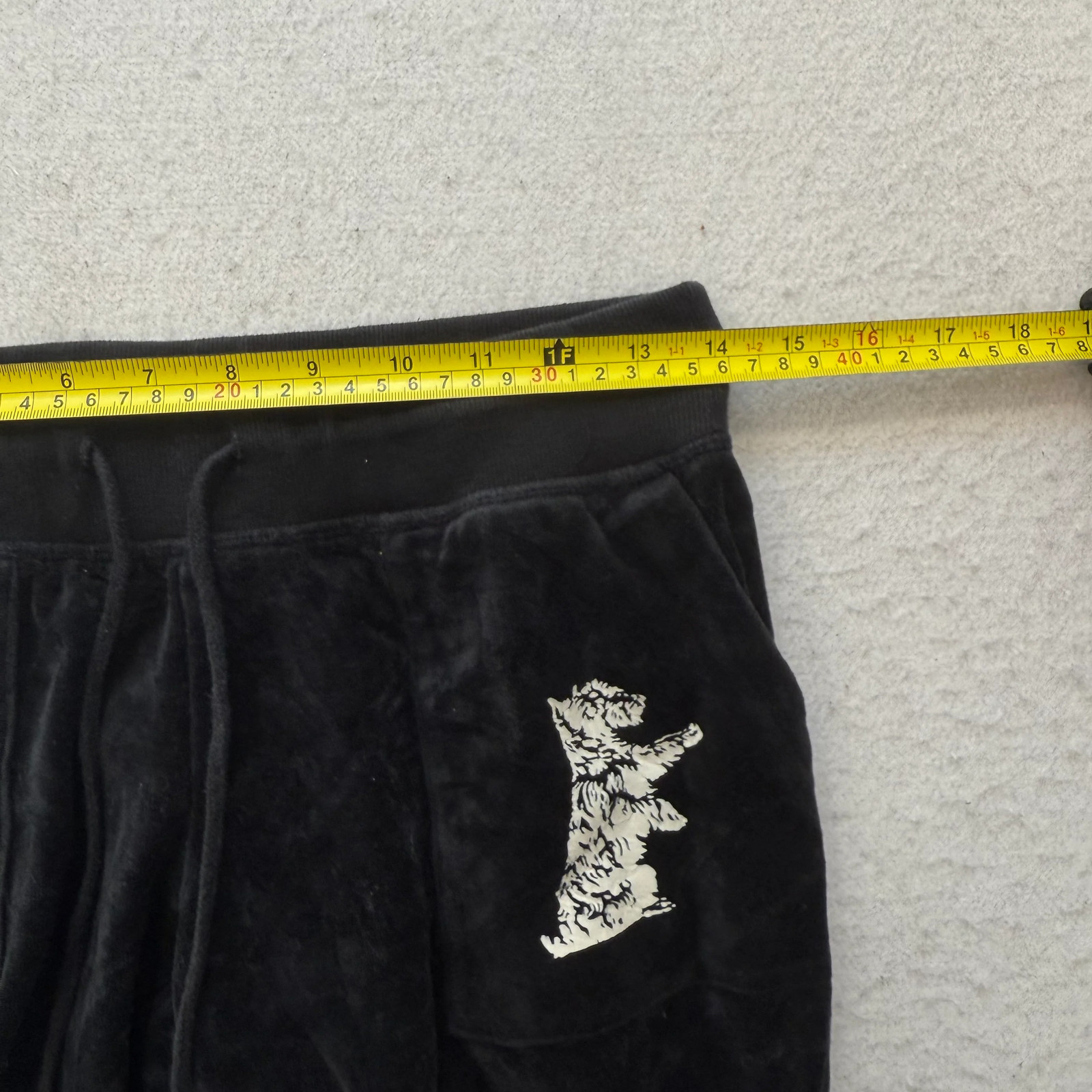 Juicy Couture Women’s Black Velour Flared Track Pant Drawstring Dog Logo Size M