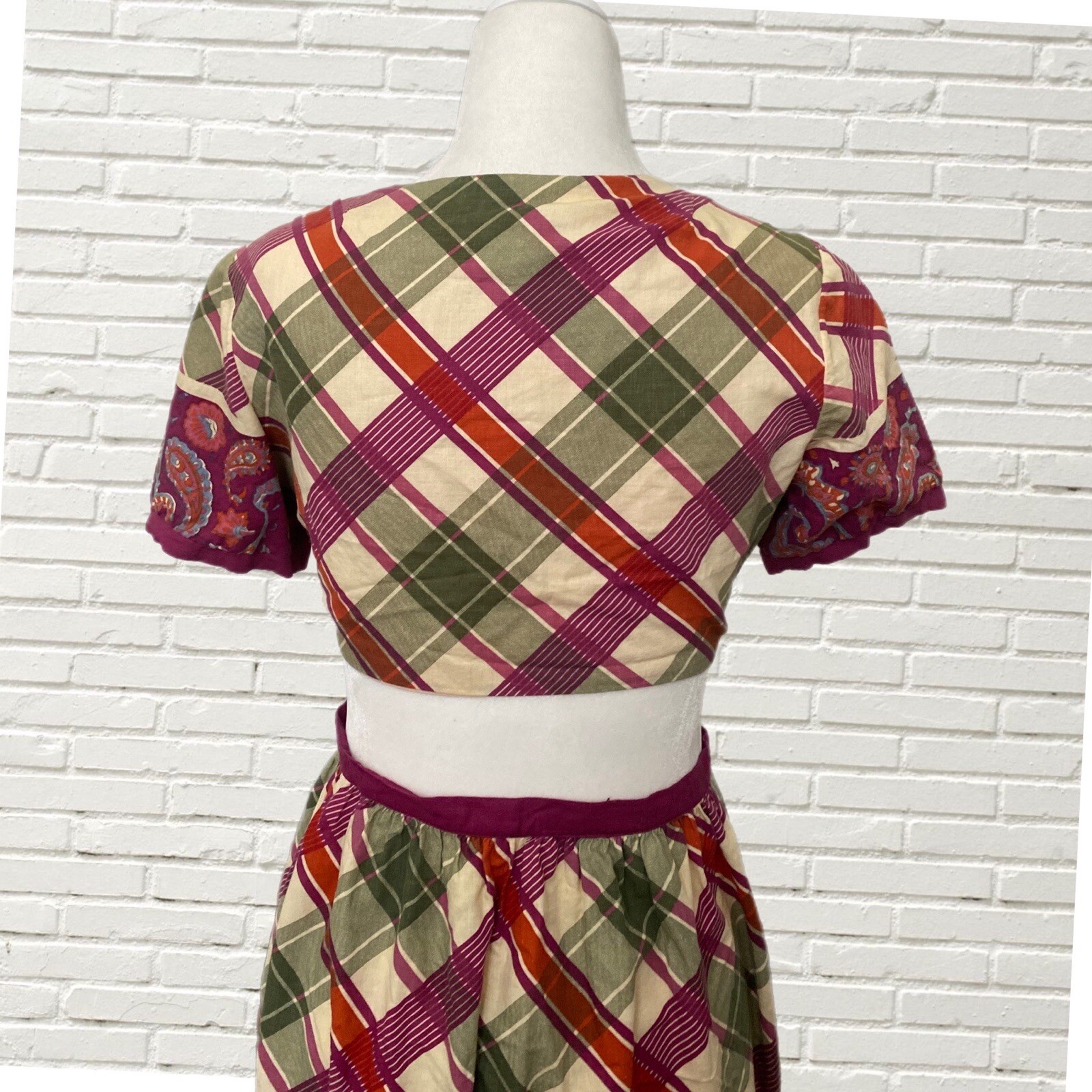 Vintage 70s 3 Piece Set Cotton Crop Top Hot Shorts & Maxi Skirt Paisley Print