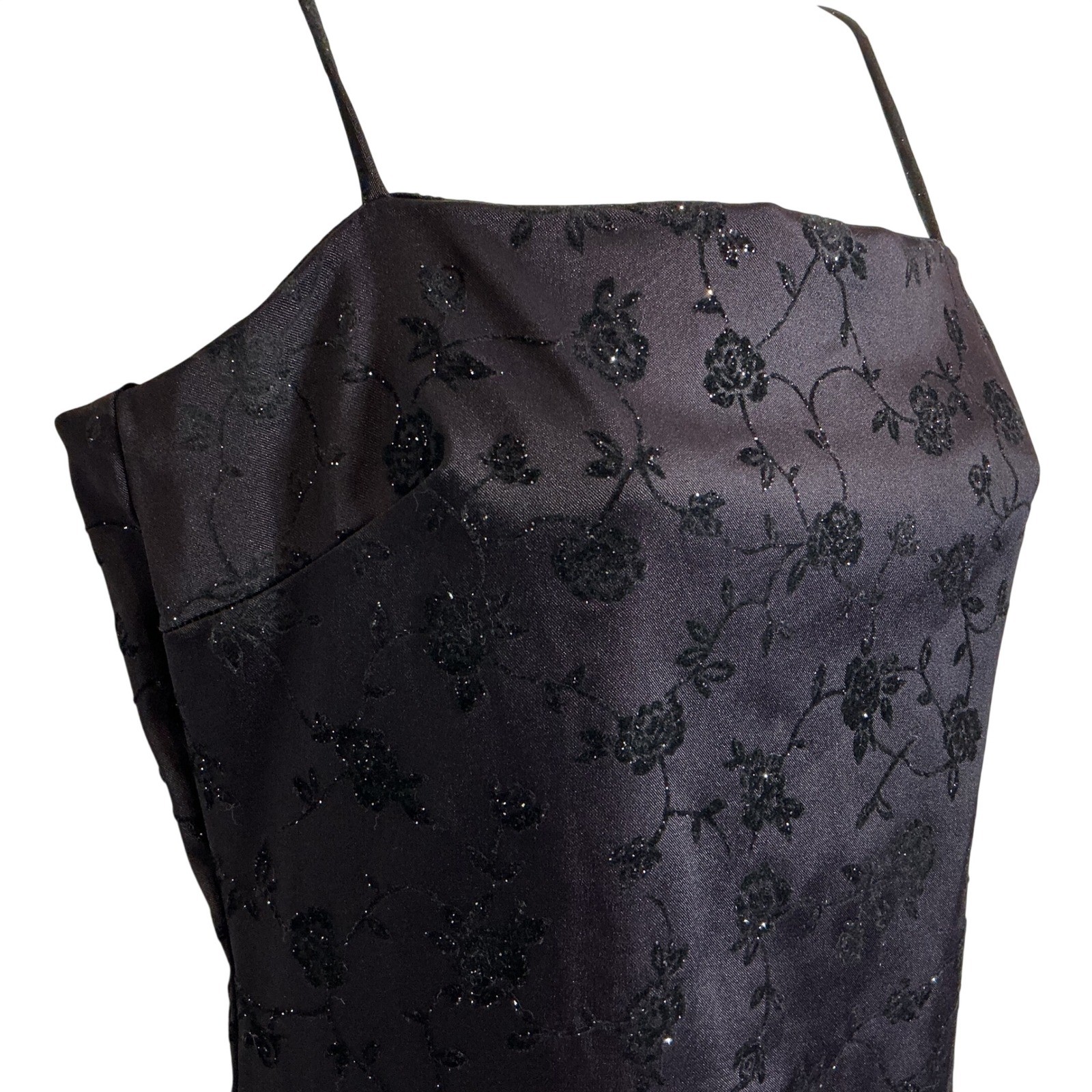 Vintage Byer Too Size 4-6 Black Glitter Floral Maxi Dress 90s Y2K Whimsigoth