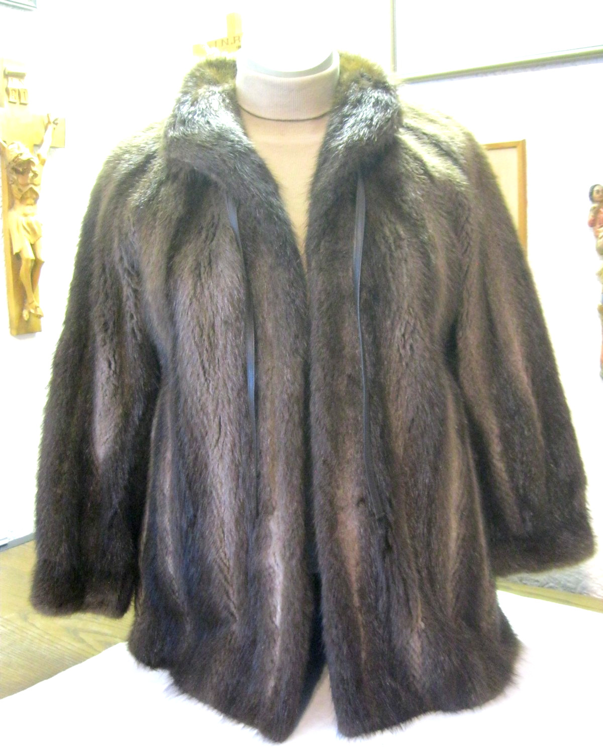 Elegant old fur jacket coat fur soft real fur A-shape size approx. 42-44 L Brown