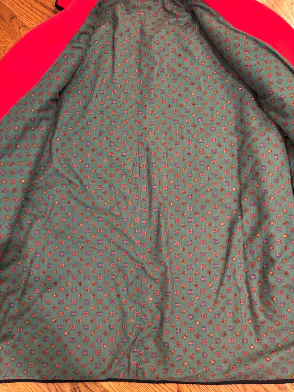 Vtg Tiroler Loden Austrian Wool Cape Coat Red /Green Floral Lining S/M