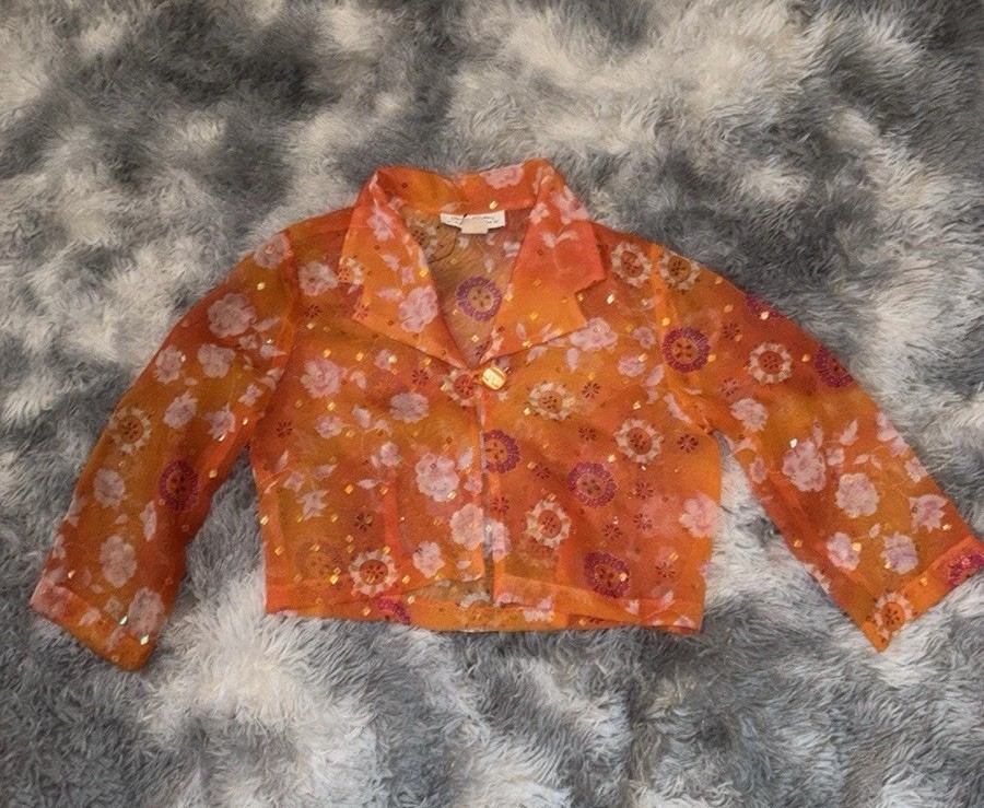 Giorgio Fiorlini Womens 5/6Crop Sheer Made In USA Y2K 90s Orange Vtg