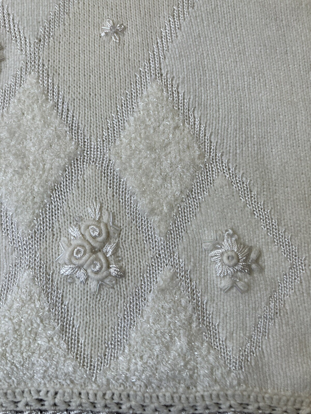 Vintage ’80s Koret Embellished Oversized Grandma Sweater Ivory Embroidery M/L