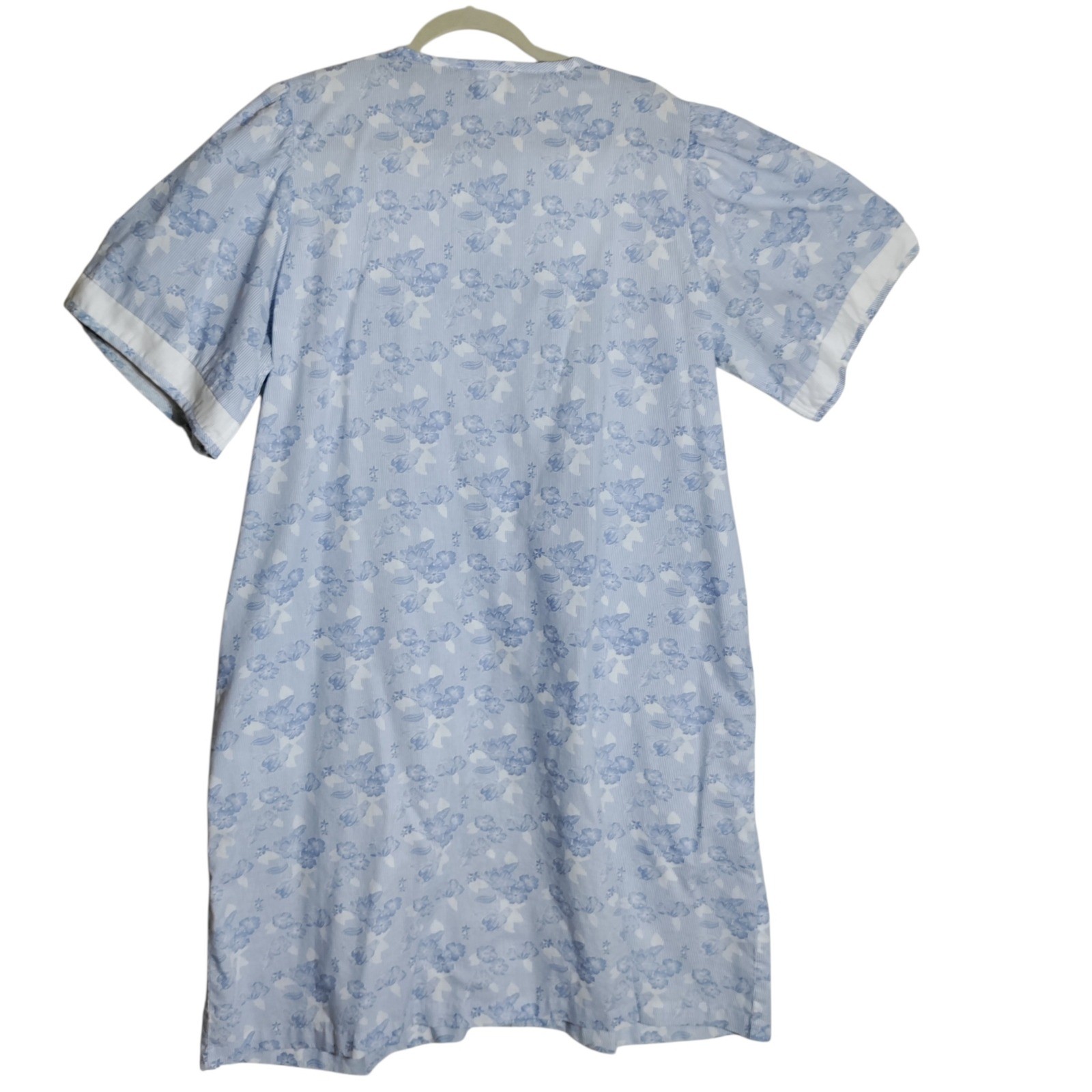 Crowntuft Blue Floral Embroidered Snap Front House Dress Duster Womens L/XL