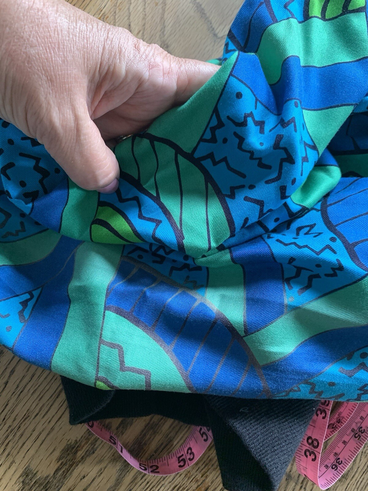 Vtg 80s Private Club Top Skirt Set Multicolor Lg Green Blue Rayon Retro