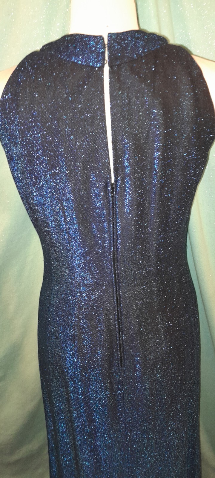 Vtg 60s Sapphire Blue LUREX long Evening Cocktail Party Sheath Dress