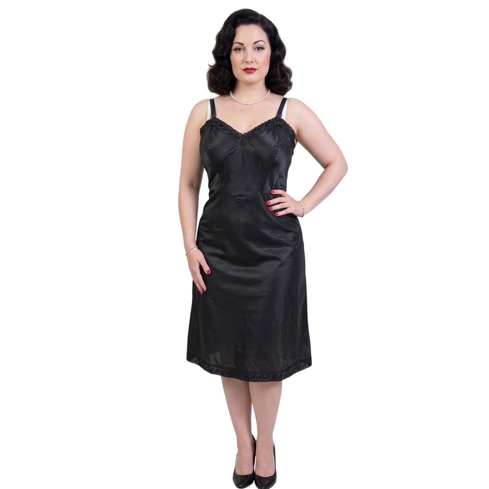 VTG 1950s Barbizon Black Tafredda Noisy Taffeta Slip Ariel Sz S