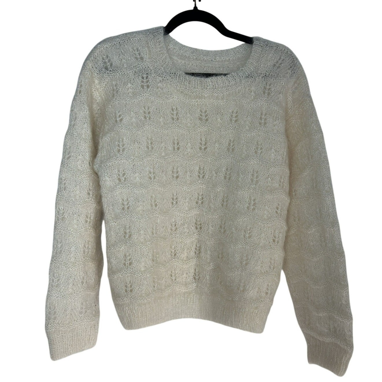 VTG 70s Cream Mohair Pointelle Puff Sleeve Sweater Cottagecore Coquette M