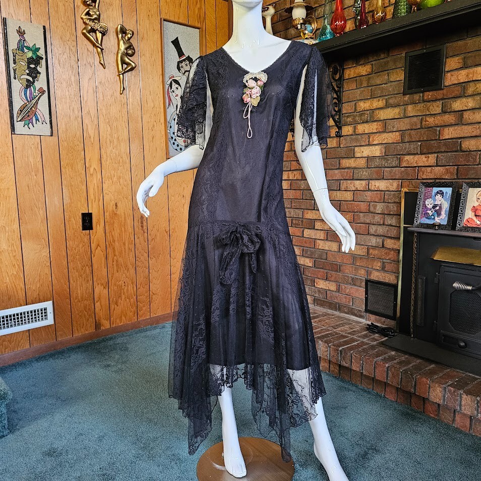 Vtg 80s Victorian Goth Susan Lane Country Elegance Black Wedding Dress Gown L/XL
