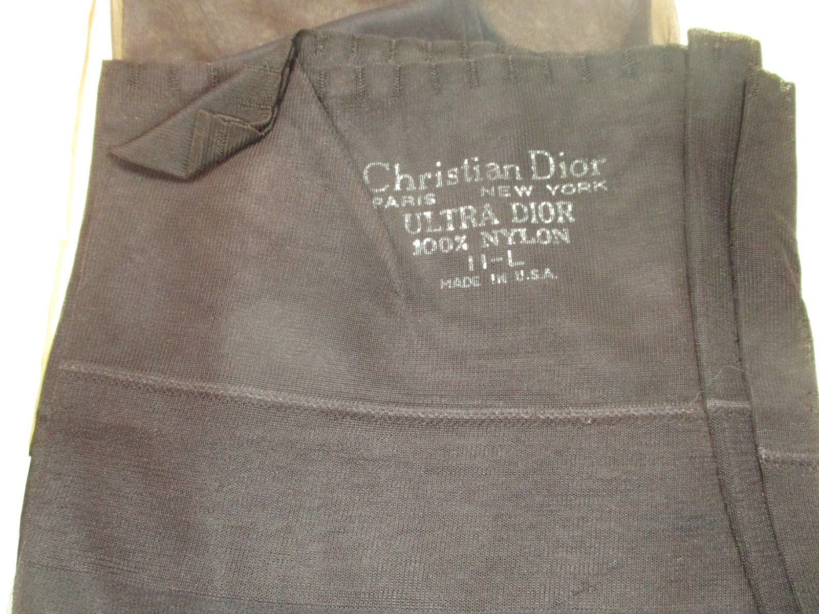1PR VINTAGE CHRISTIAN DIOR RT SHEER SHIN FLAT KNIT NYLON STOCKINGS 11 LONG BLACK