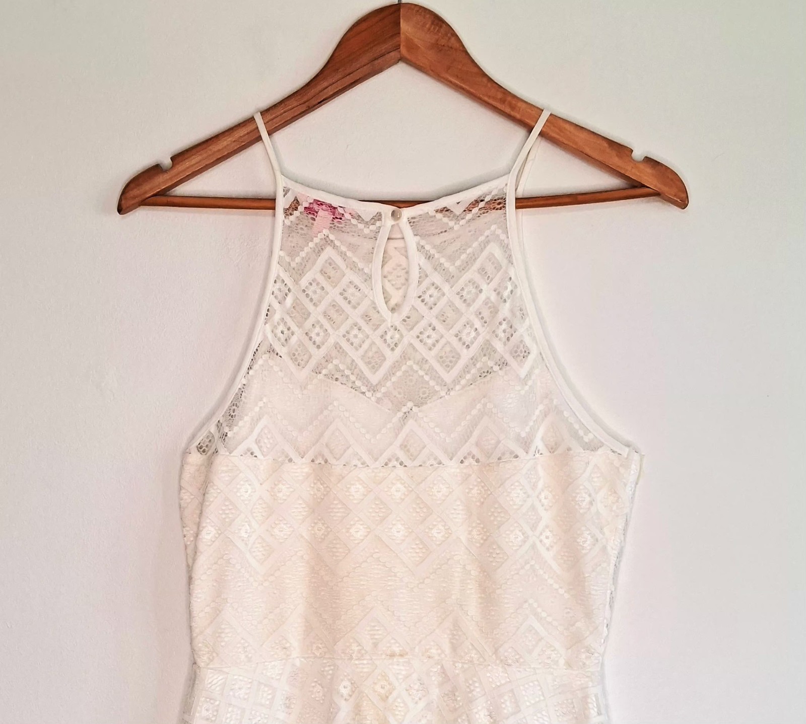 Vtg 70s Candie’s Sz M Sleeves Fit & Flare Ivory Lace Mini Skate Dress Lined