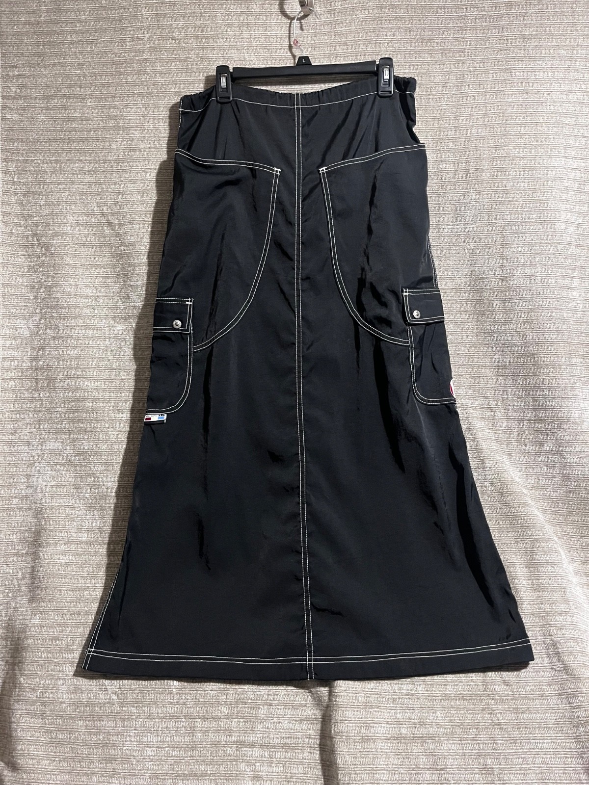 Vintage Y2K 90’s Nylon Kik Girl Drawcord Maxi Skirt Long Goth Black Women’s M
