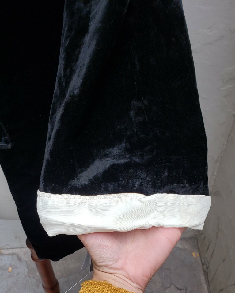 Vtg 1930s Black White Silk Velvet Blouse Deco Tailored Dress Jacket Bell Sleeve