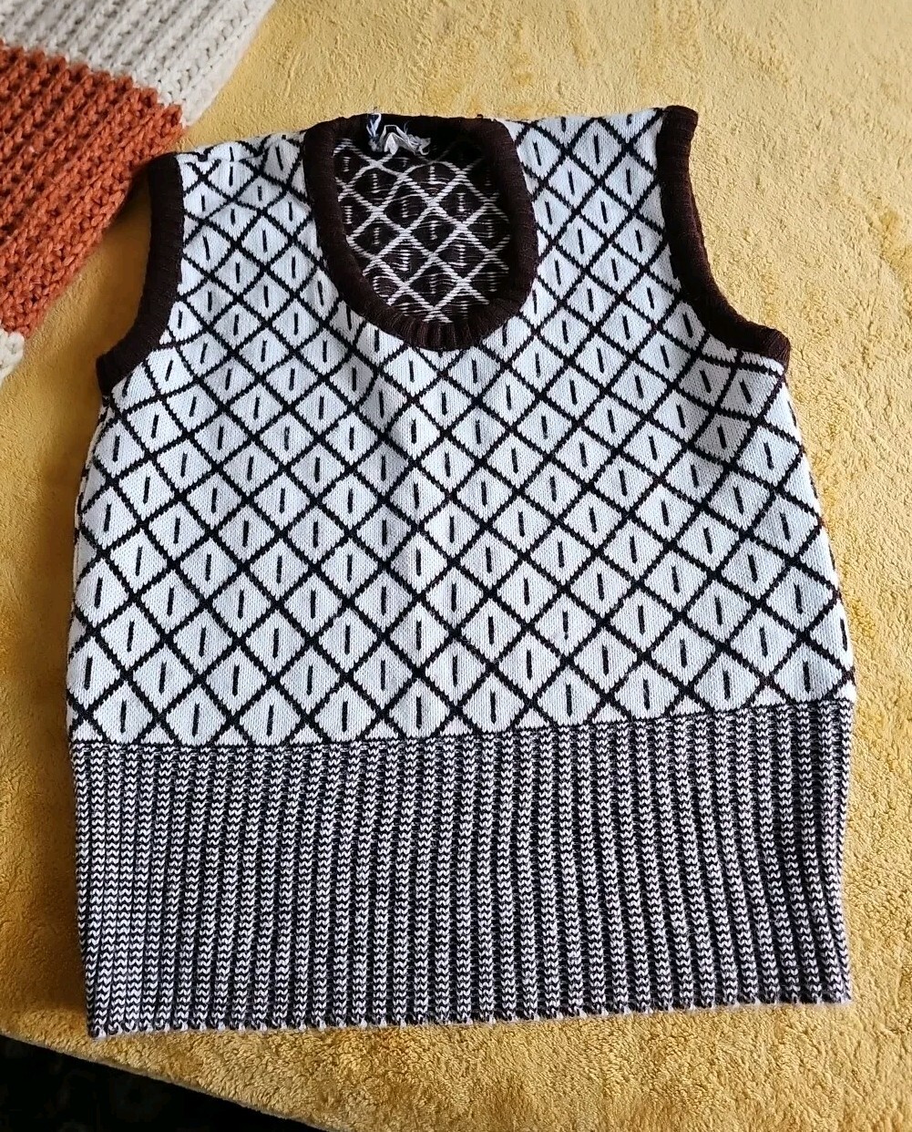 Sweater Vest 70s Orlon Acrylic Turbo Jumper Women’s Brown White Sz M *Read*