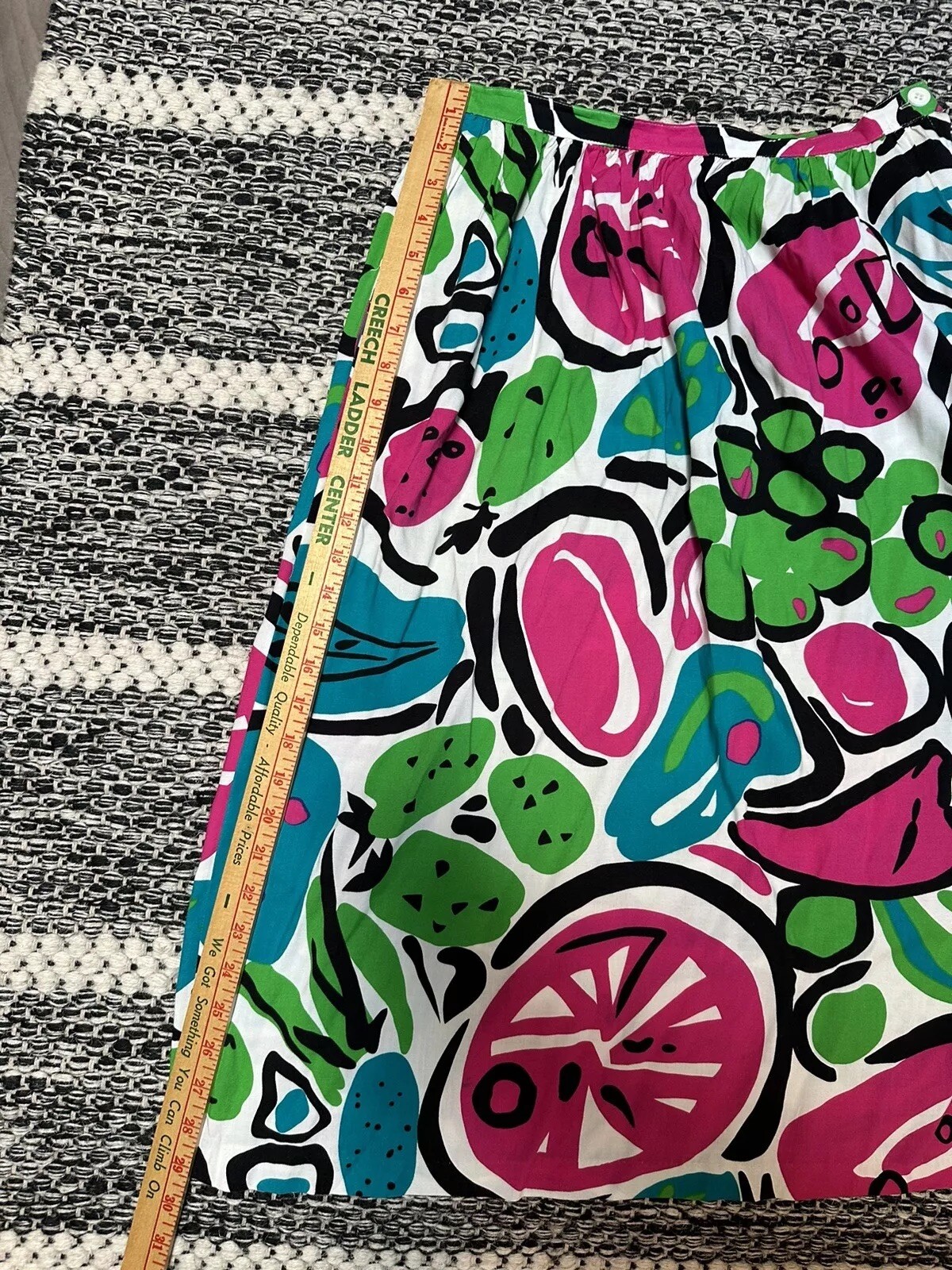 80s VTG Midi Skirt Colorful Pop Art Fruit Print Citrus S Pink Green Blue