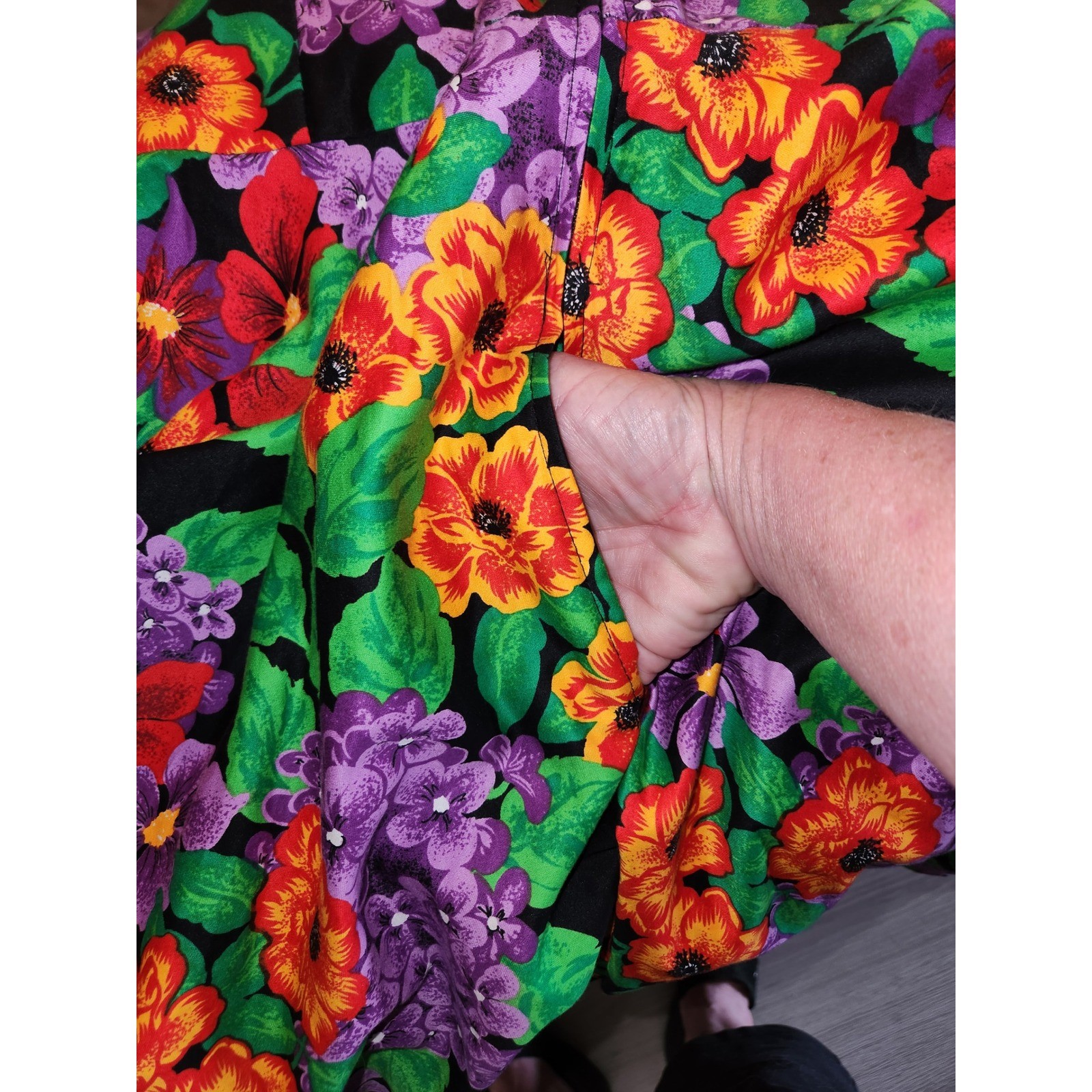AJ Bari Vintage Halter Floral Dress Black Orange Purple Open Back Pockets 12