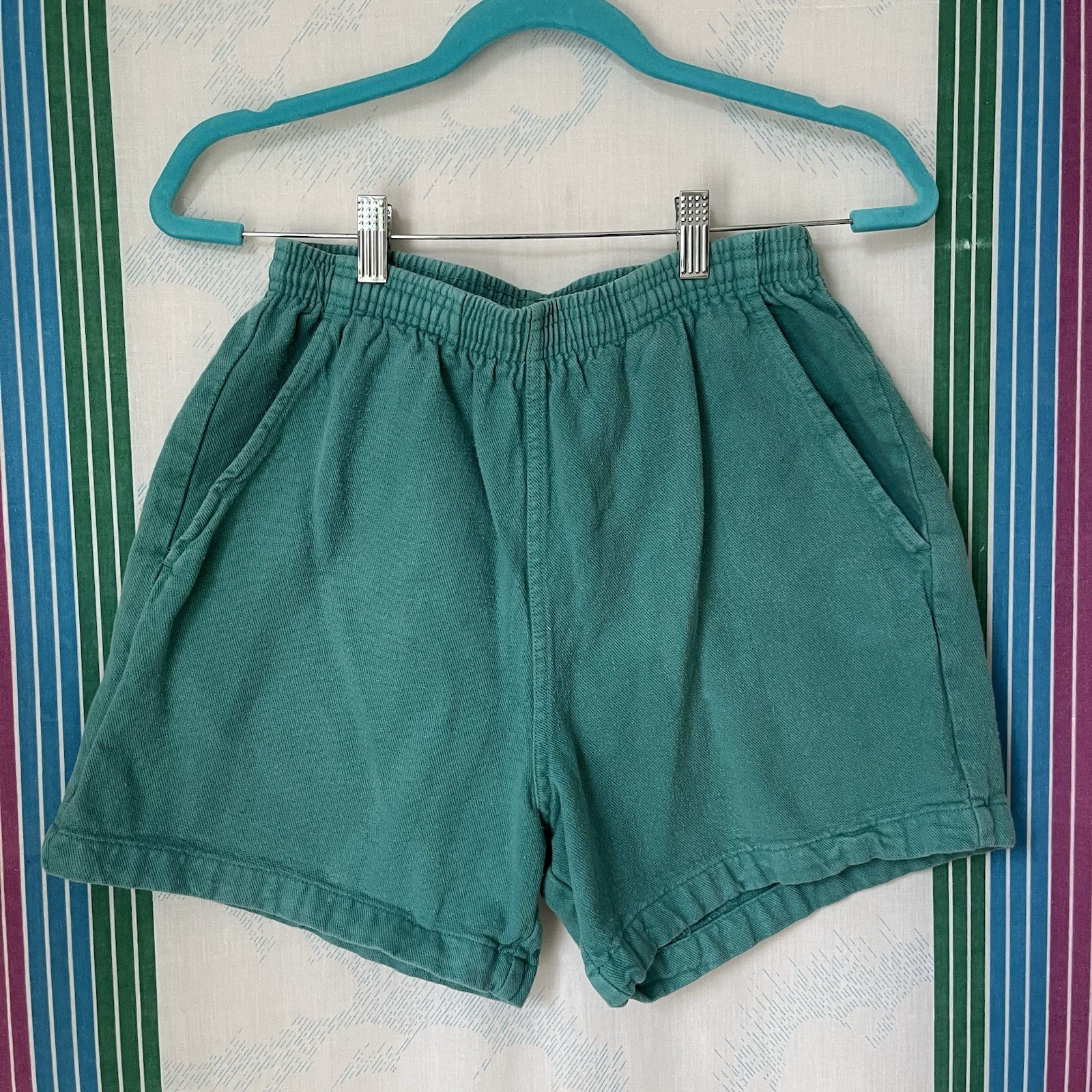 Vintage Crazy Shirts Hawaii Cotton Beach Shorts Womens Small Teal Blue USA 90s