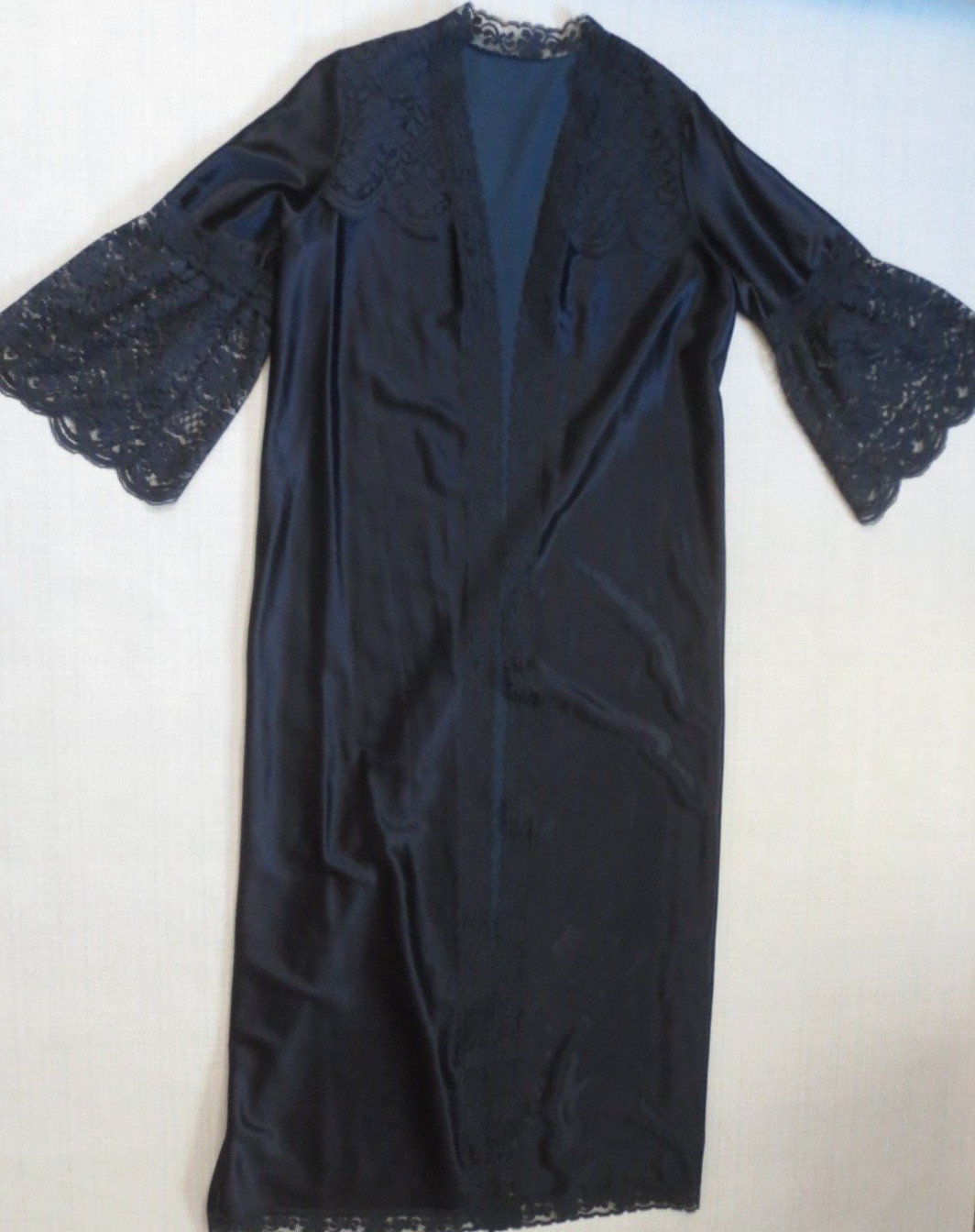 Vtg Jenelle Of California 2 Pc Sexy Black Peignoir Nightgown & Robe Small