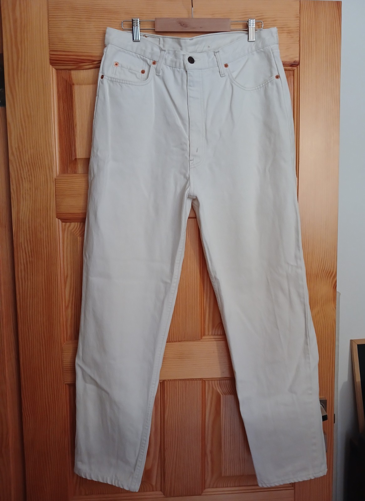 Vintage Levis 881 02 Orange Tab Jeans Off White Cream Mom High Waist W36 L32 90s