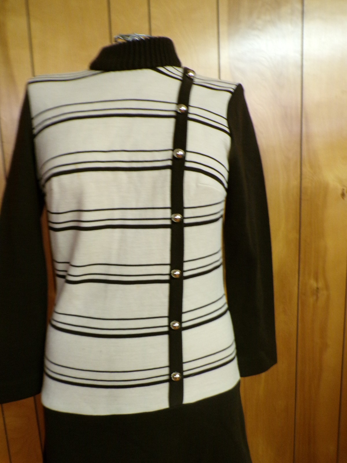 Vintage BLEEKER STREET Brown Cream PolyCotton Dress Waist 33″
