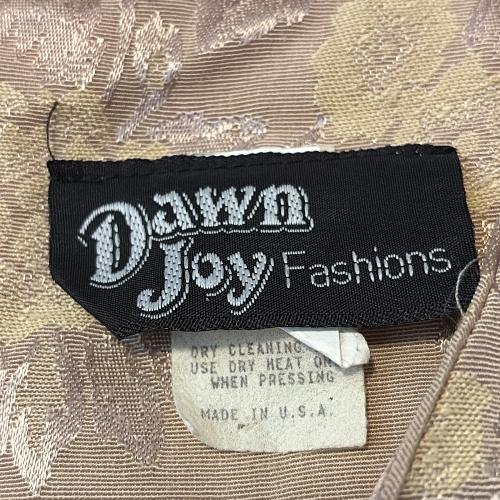 Vintage Dawn Joy Fashions Nude Pink Tan Floral Pattern Dress Size 10