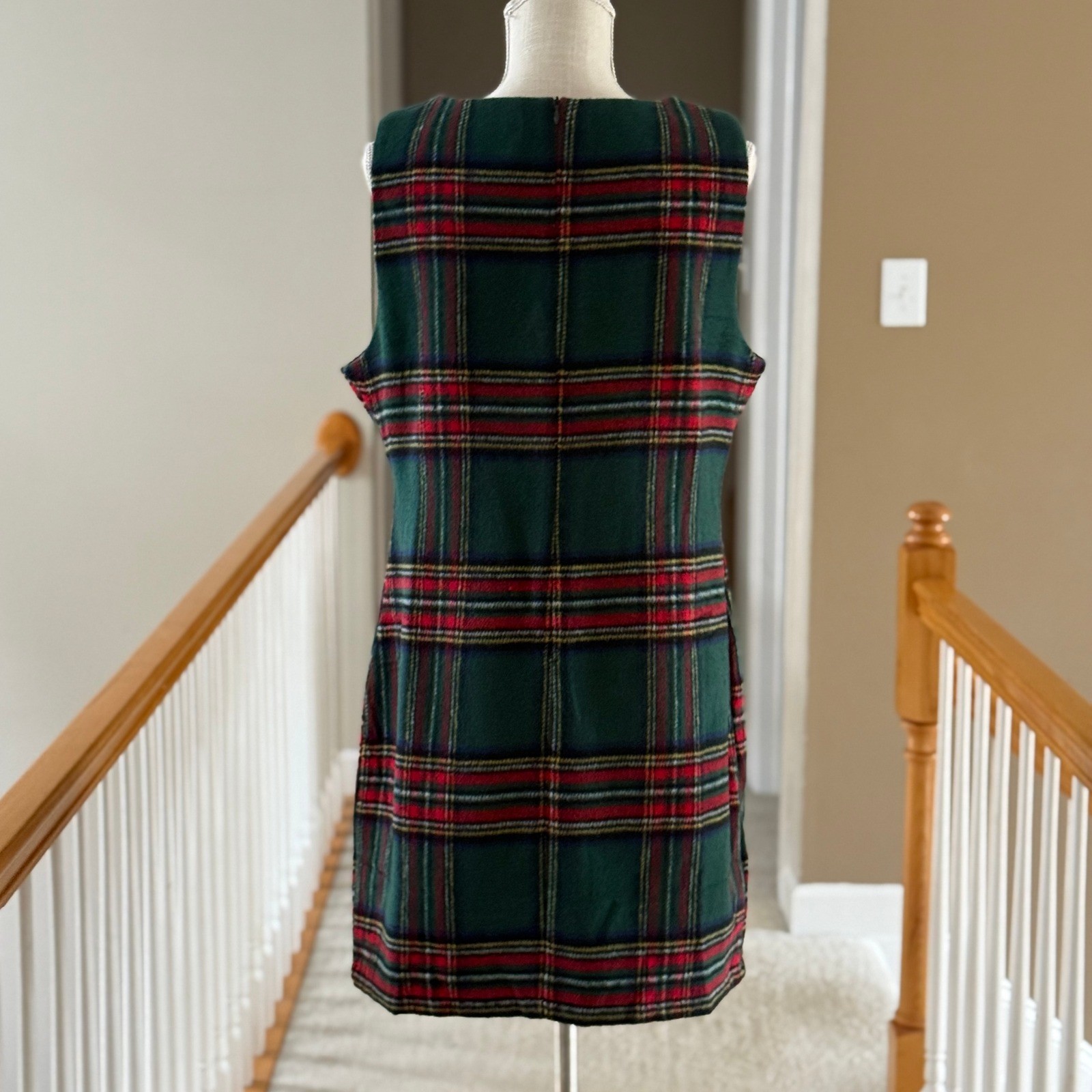 Plaid Sleeveless Shift Dress Tartan Holiday Preppy Mini Dress Red Green