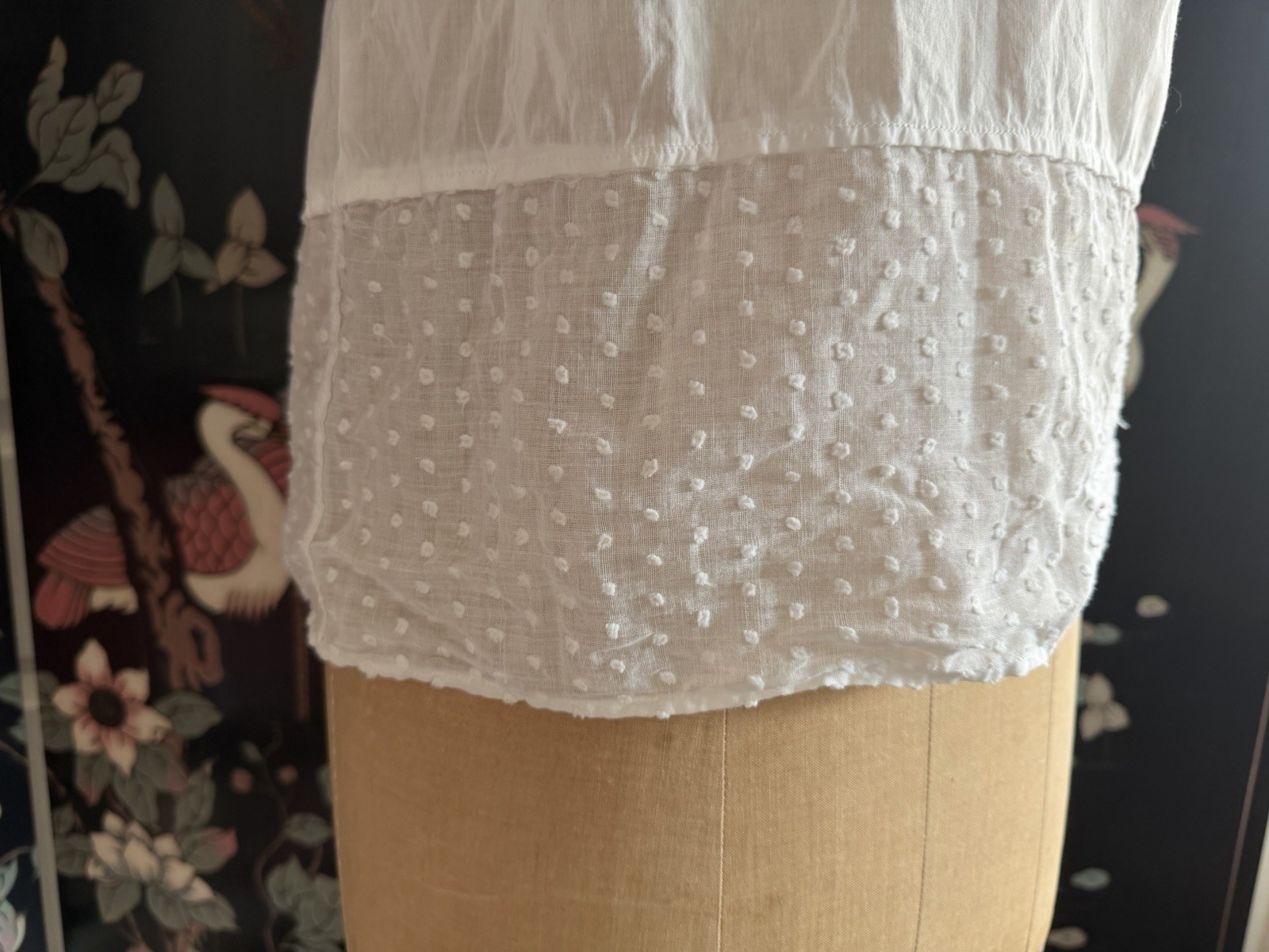 Vintage 1940’s White Cotton Blouse Dotted Swiss & Crochet Lace Puff Sleeve Top