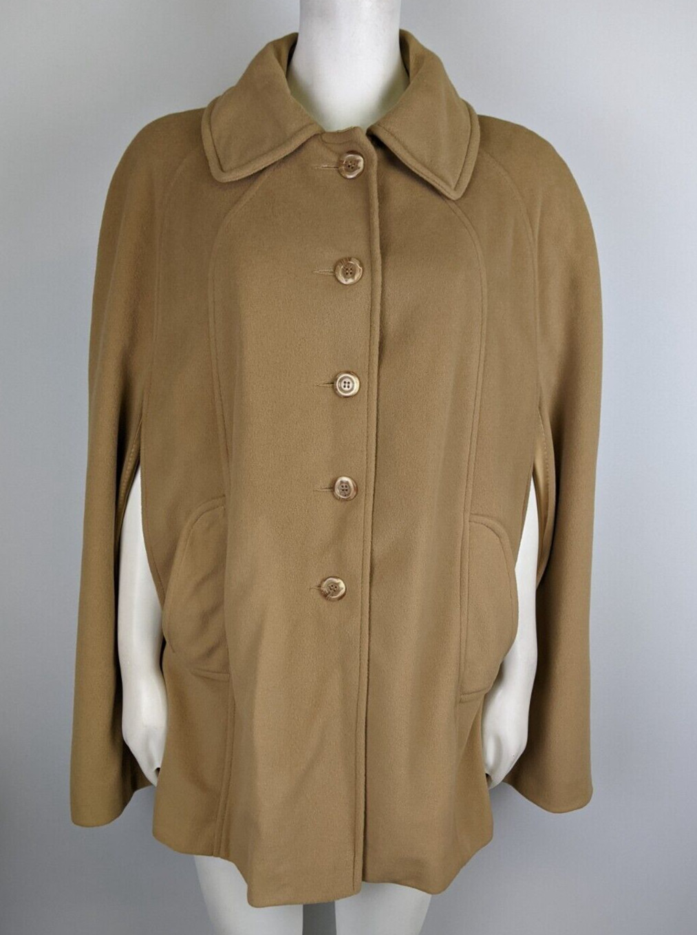 Vintage Women’s Cape Coat Poncho Tan Brown Classic KASHMIRACLE