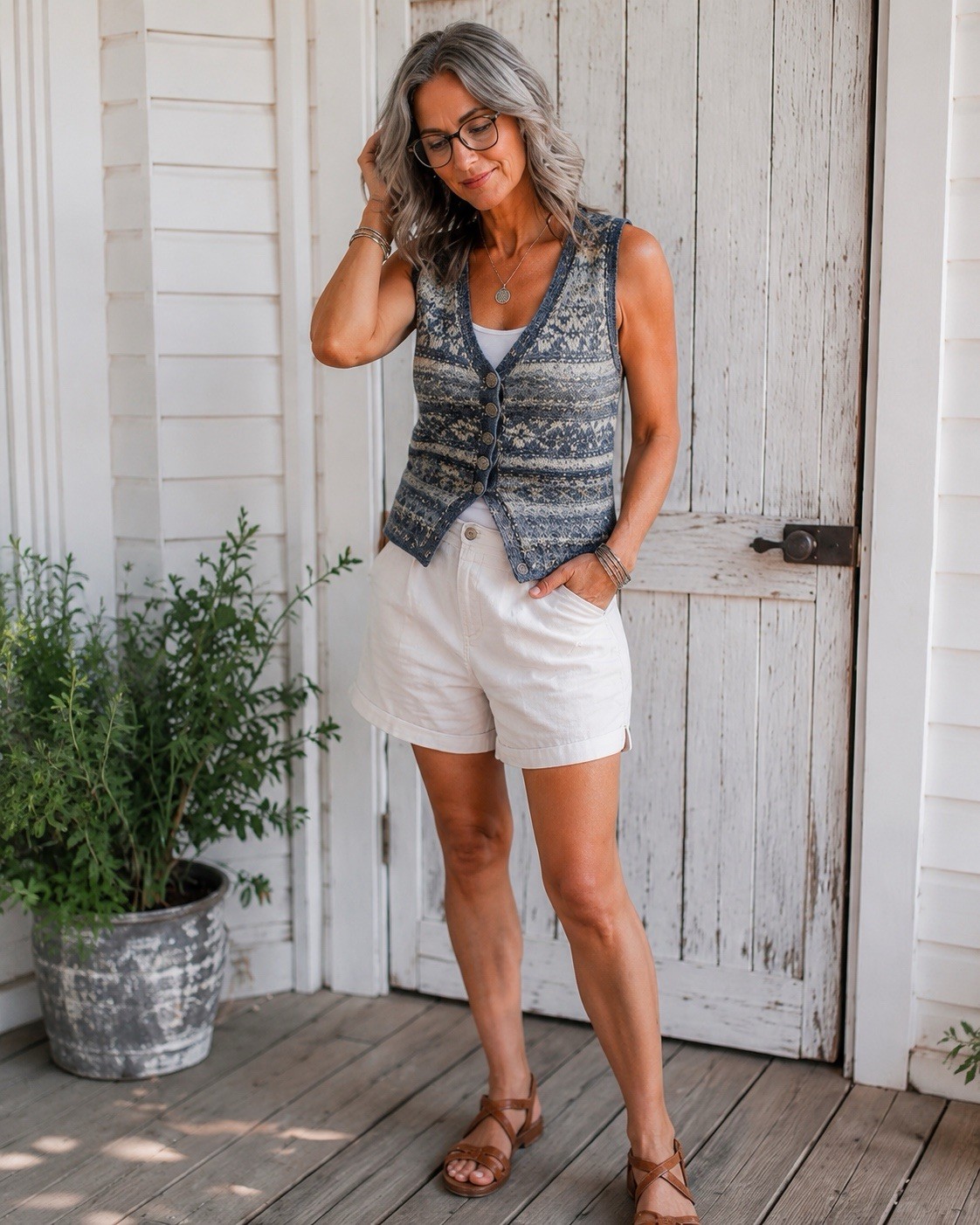 VTG Alps Womans Fair Isle Sweater Vest Top 80s ButtonBlue Rustic Cowgirl M READ