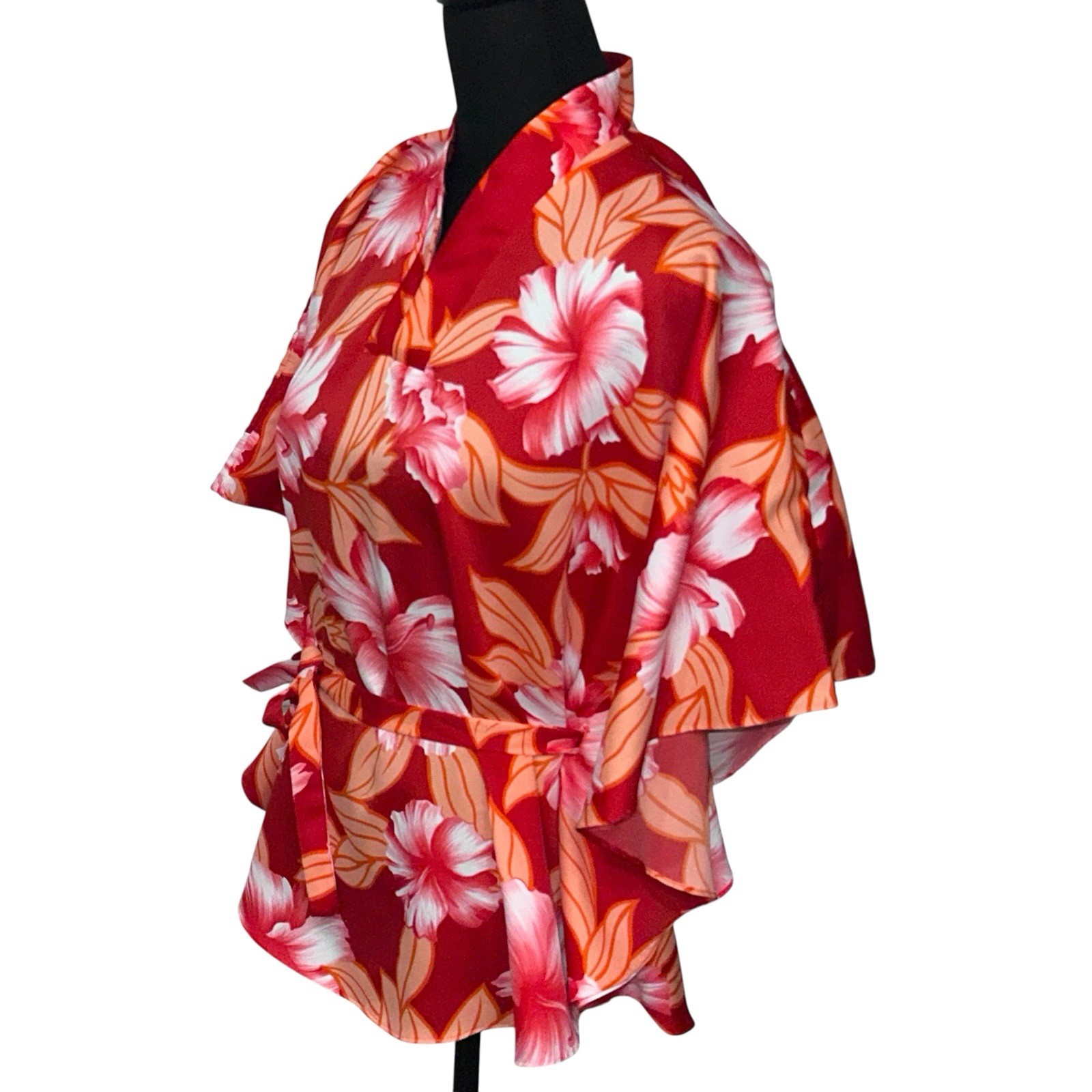Pomare Hawaii Vintage 60’s Women’s Belted Batwing Sleeve Caftan Style Floral Top