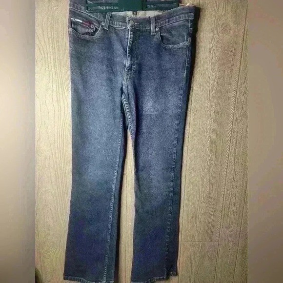 ♡Tommy Jeans Womens 11 Dark Wash Straight Leg Denim Mid Rise Vintage Flag Logo
