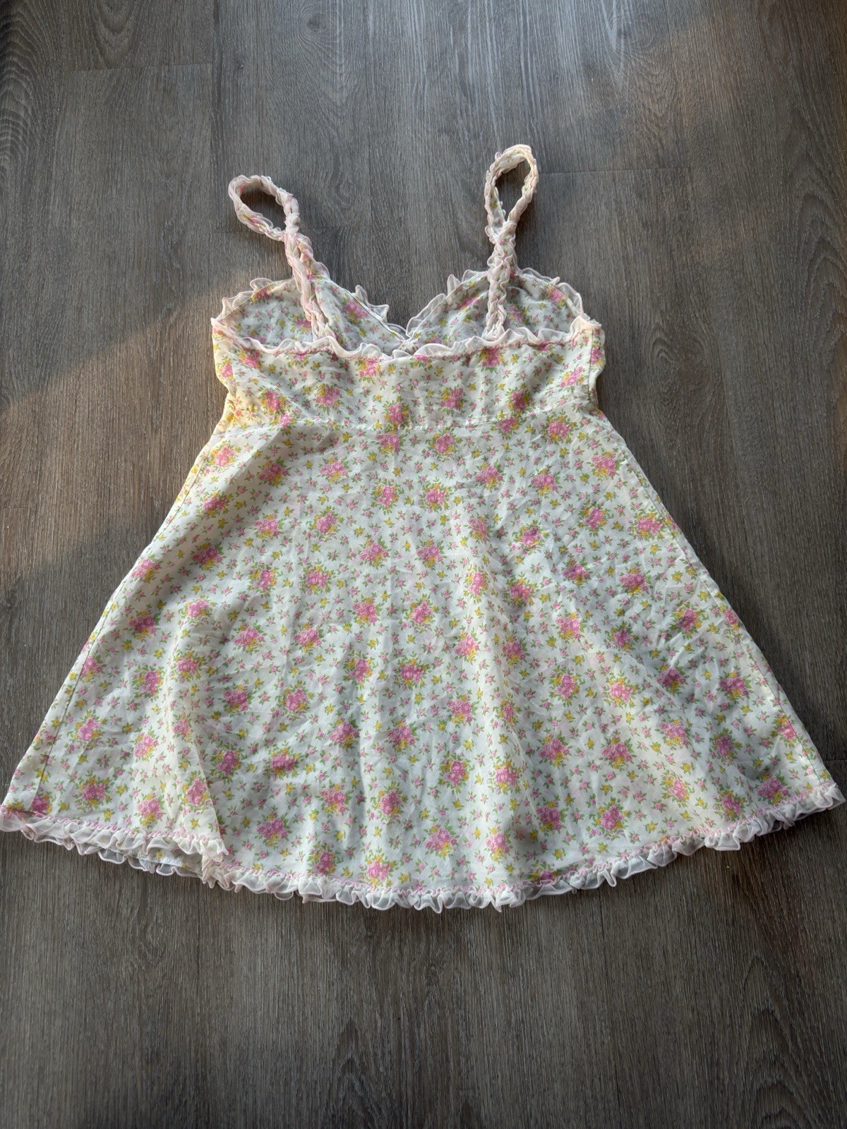 Vintage St Michael Floral Mesh Chemise Slip Dress Cottagecore Coquette EUC