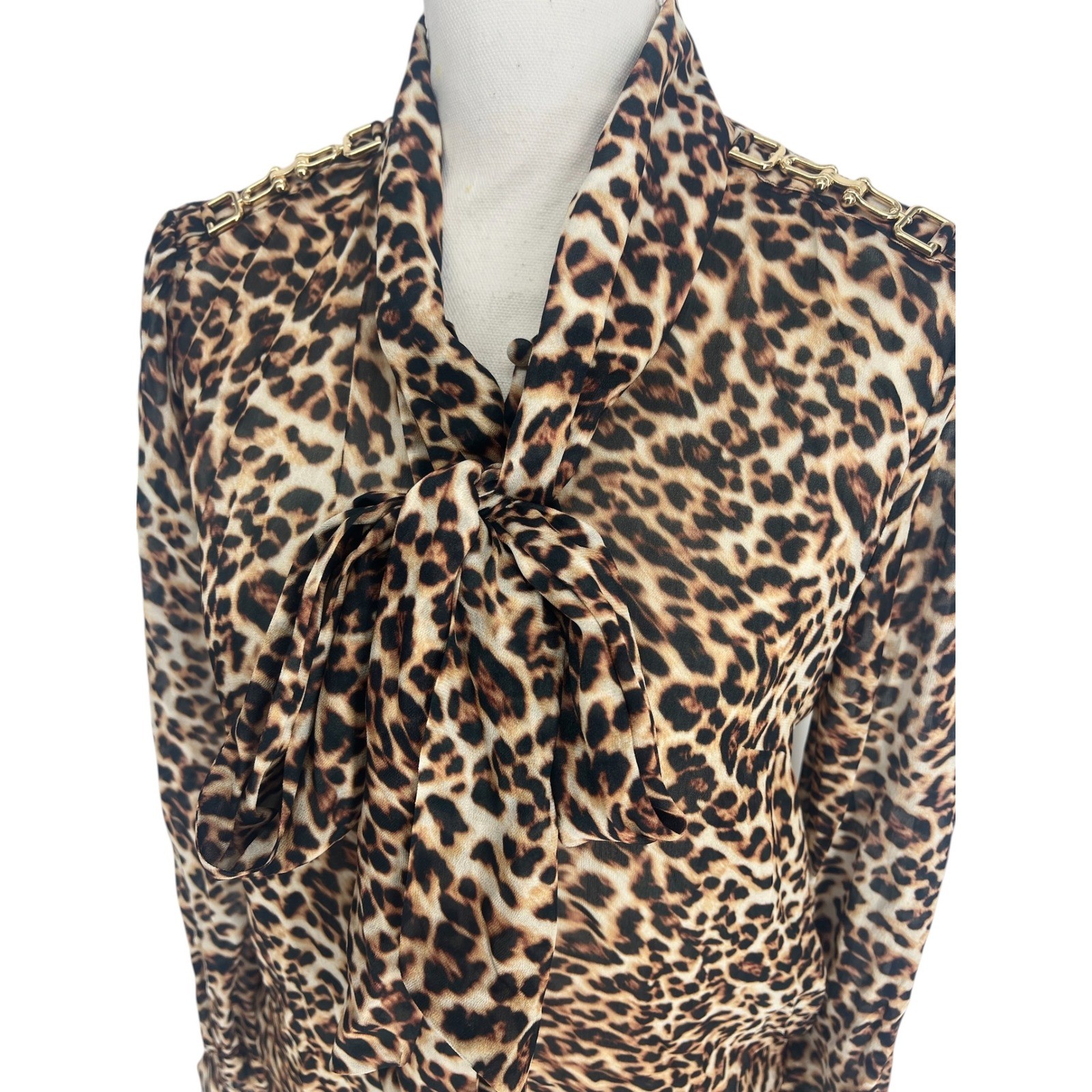 Generation Love Veralli Leopard Print Tie Neck Blouse XXS