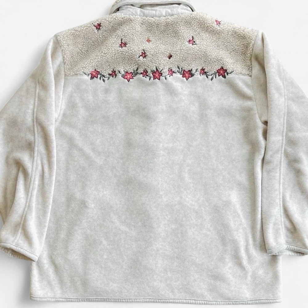 Vintage Northern Reflections Cream Gray Blend Fleece Embroidered Flowers Jacket