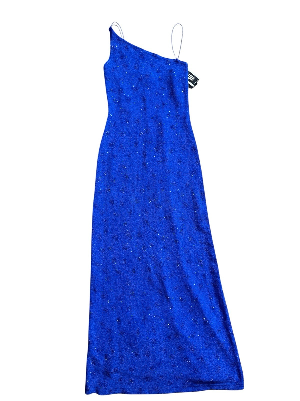 Vtg 1990s Royal Blue Sparkly Slinky Strapless Dress Sz S Byer Too! NWT Defects