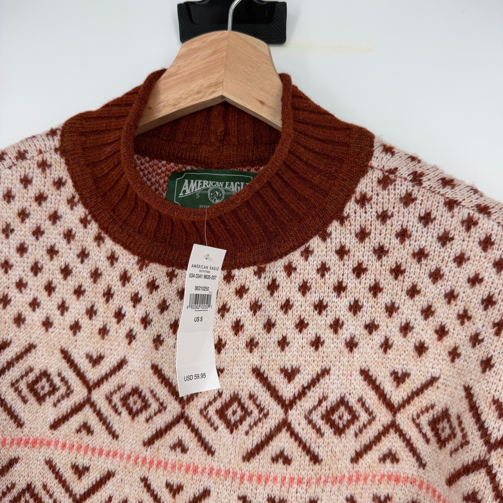 New American Eagle Crop Retro Fair Isle Sweater Size S