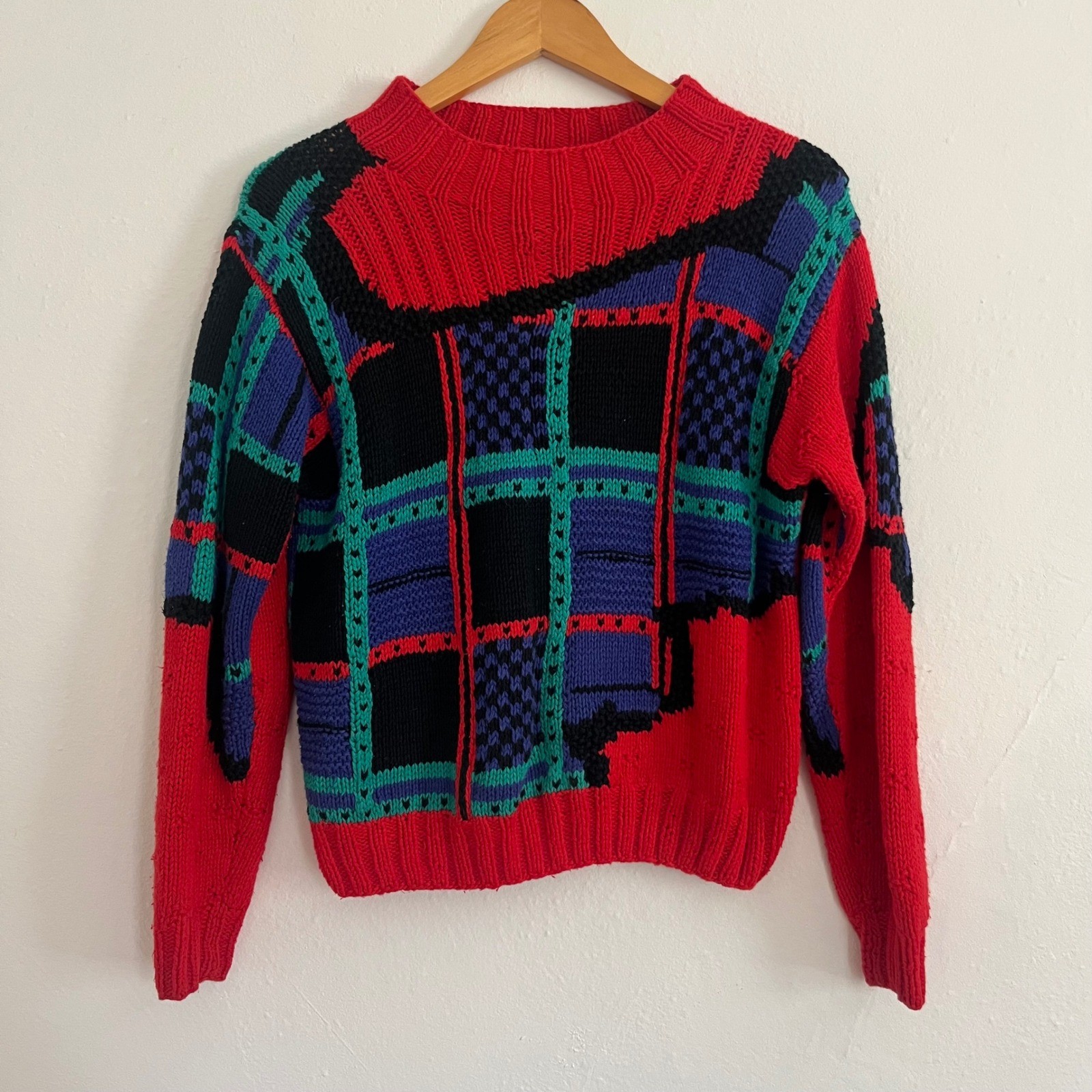 Vintage P.S. Sport Women’s Mock Neck Red Purple Retro Cotton-Ramie Sweater S
