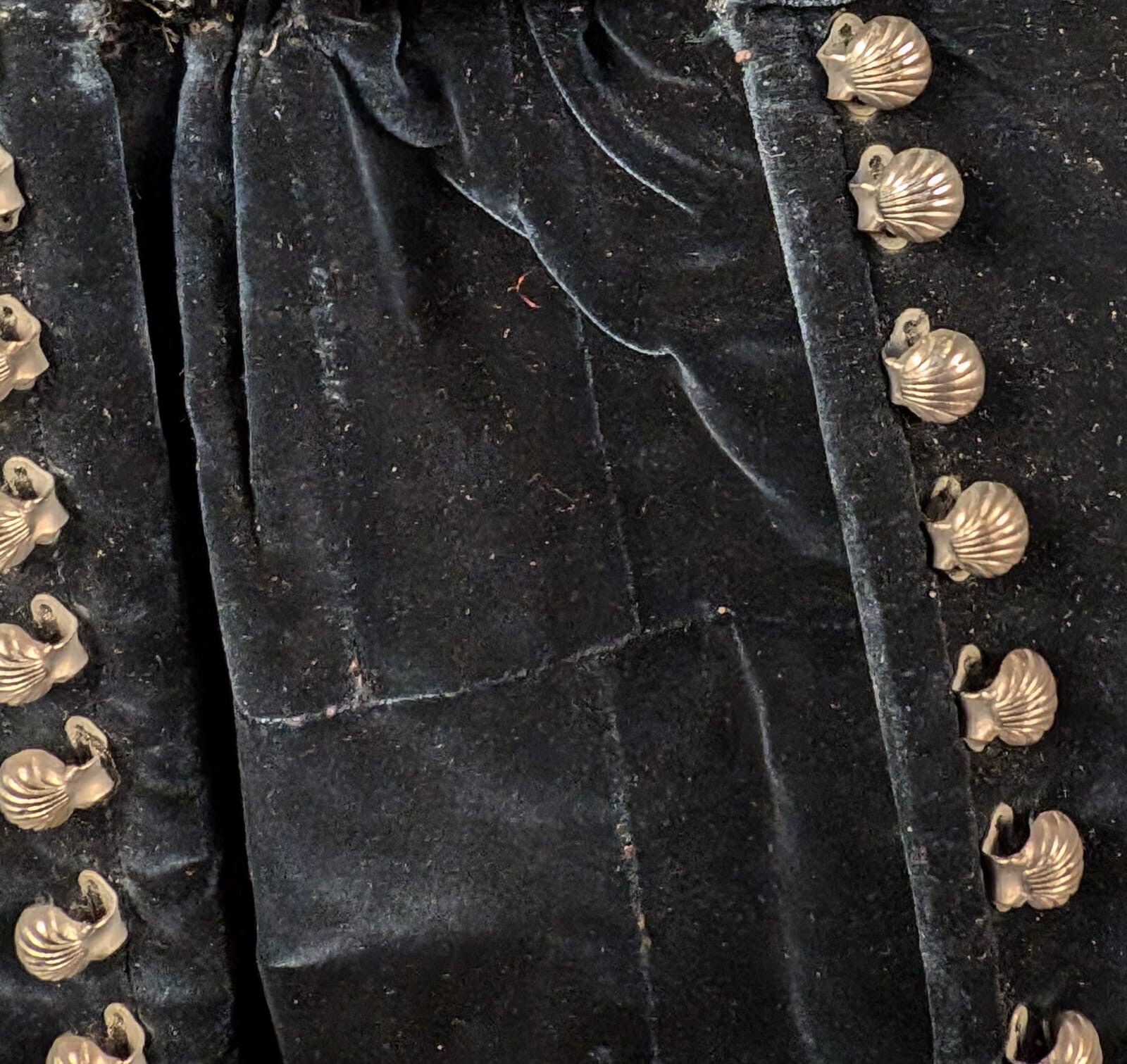GOTHIC VICTORIAN 19TH C BLACK SILK VELVET JACKET W CORSET LACING HOOKS + GROMMET