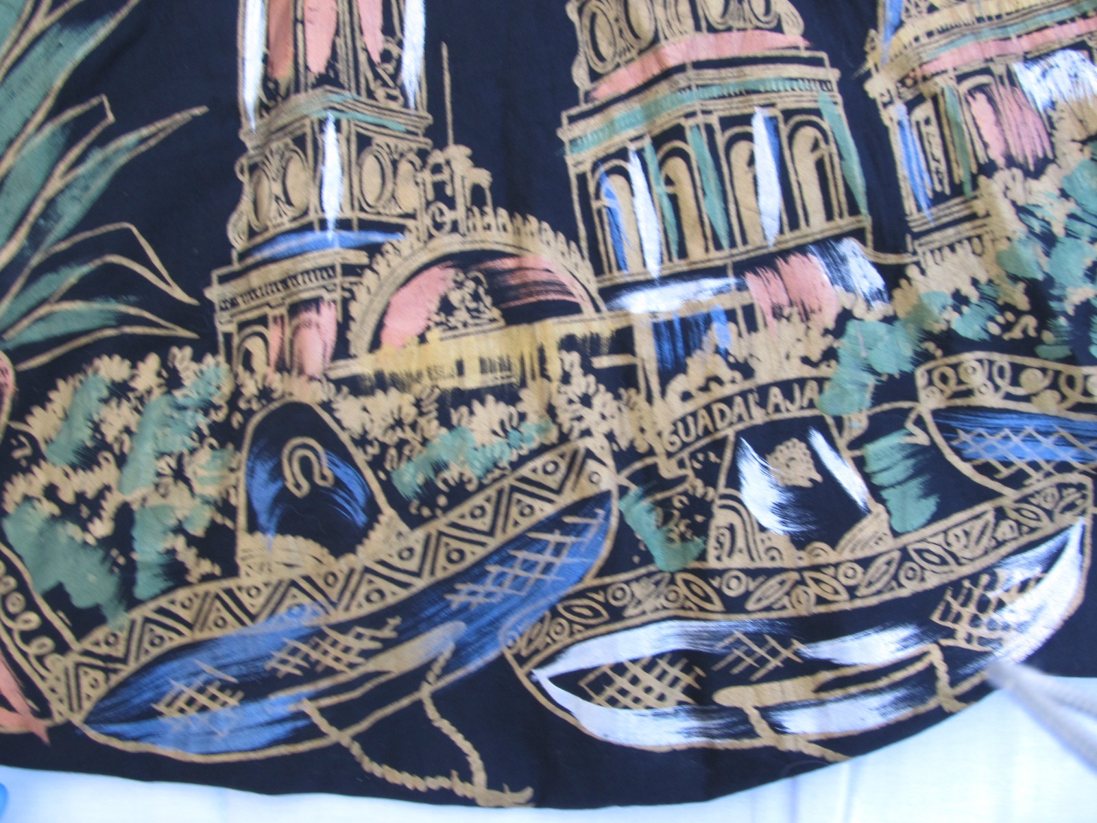 Hand Painted Circle Skirt Novelty Print Vintage Mexico Souvenir Modesty Midi