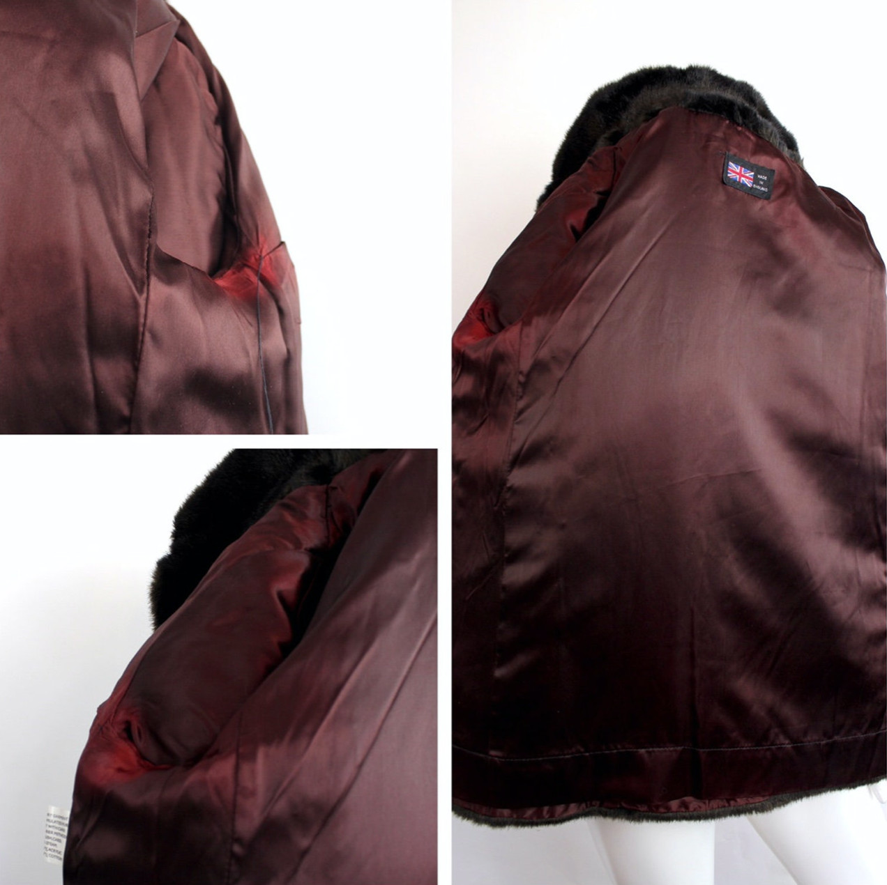Vintage 1960s Faux Fur Made in England Two Tone Winter Coat Overcoat Furry L