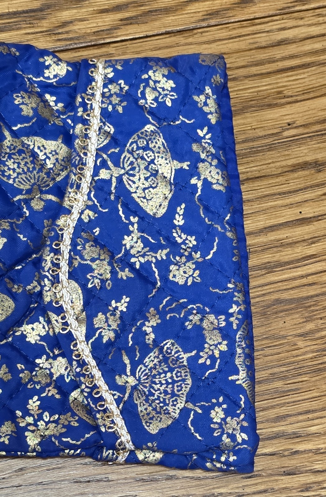 Vintage Blue Oriental-Style Button Front Jacket w/ Gold Lace Trim, Size 4