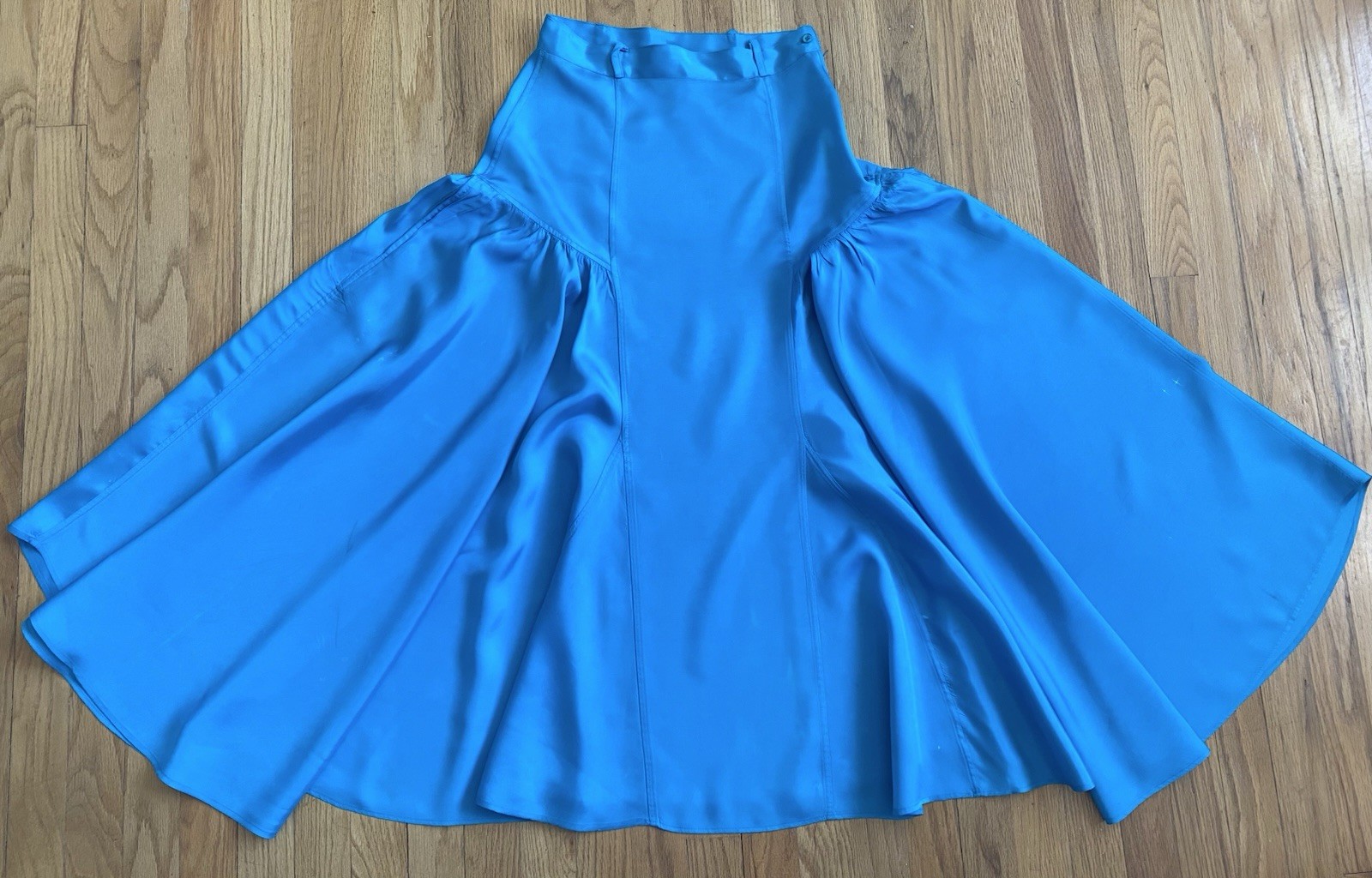 Vintage 80s Silky Circle Skirt *Large* TAMPA Blue Gored Panel Maxi Twirl Skirt