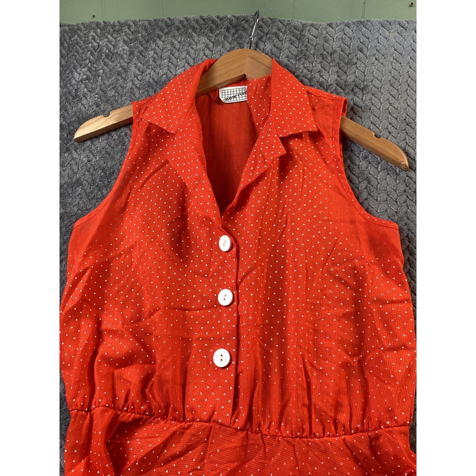 Vintage New Raves Red Polka Dot Sleeveless Midi Dress Retro Fit Flare Notched 10