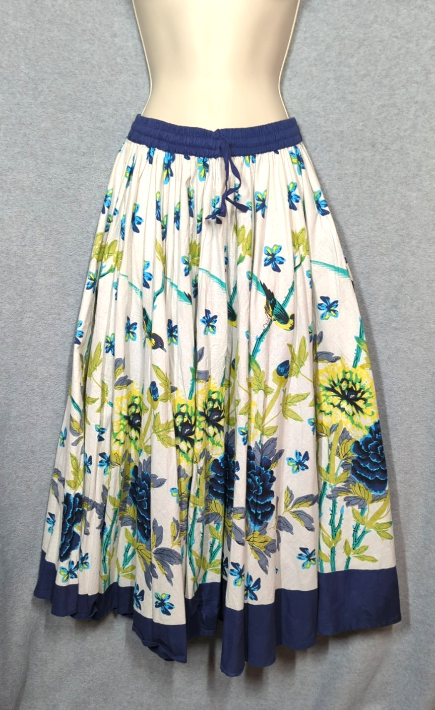 Vtg Jackpot Maxi Full Skirt Free Size Birds Flowers Festival Swing Country Boho